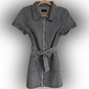White Fox Denim Zip-Up Dress with Belt